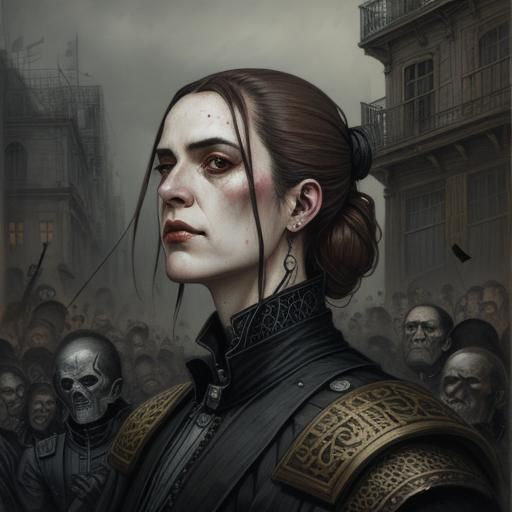 Android at Barricade in Grimdark Surrealist Style