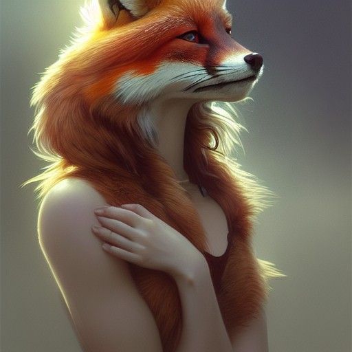 Beautiful Anthropomorphic Fox Maiden Portrait