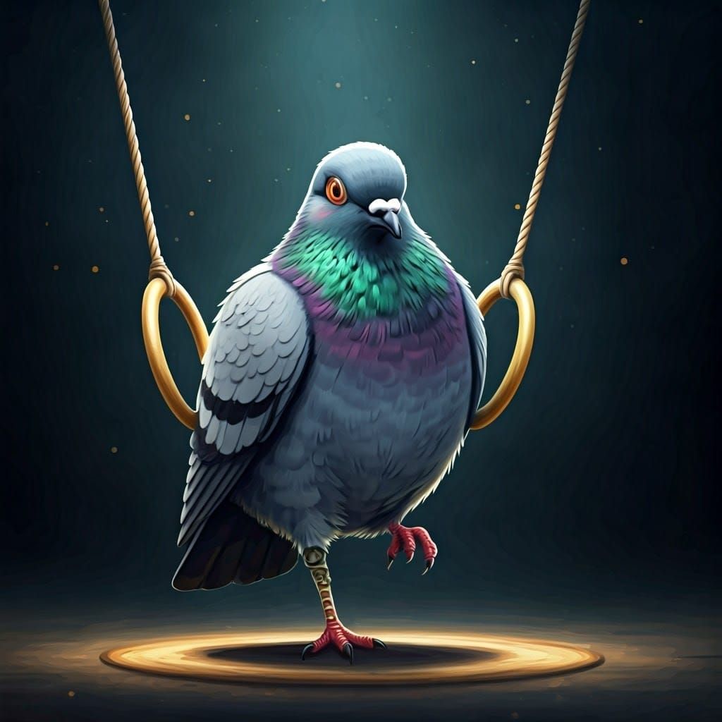 Cartoon Pigeon at Pigeon Olympics in Watercolour