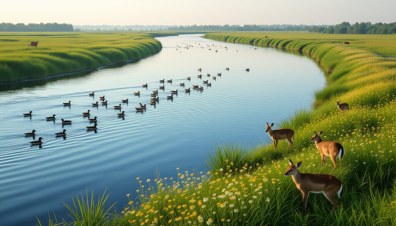 Photorealistic River Delta Ecosystem with Wildlife