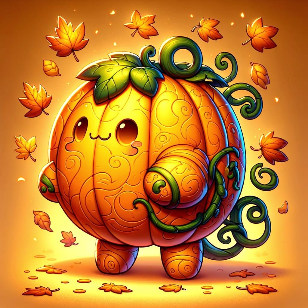 Anime Pumpkin Creature in Autumn Landscape