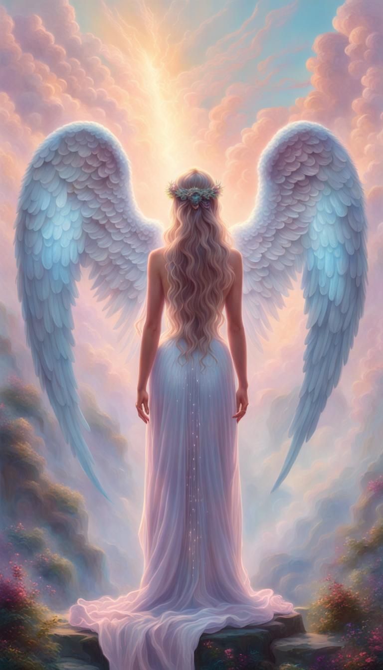 Ethereal Angel with Vaporwave Wings