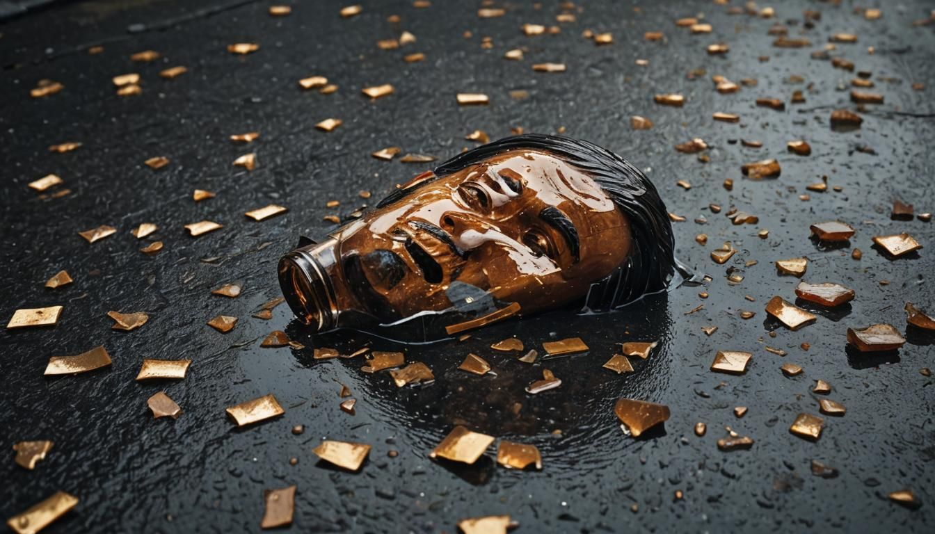 Noir Reflection in Broken Glass: Gritty Photography