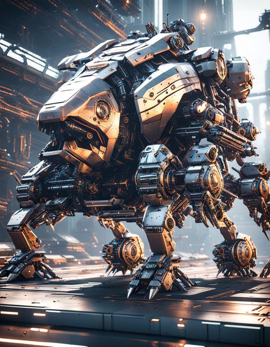 Futuristic Piranha Mech with Missiles in Sci-Fi Style