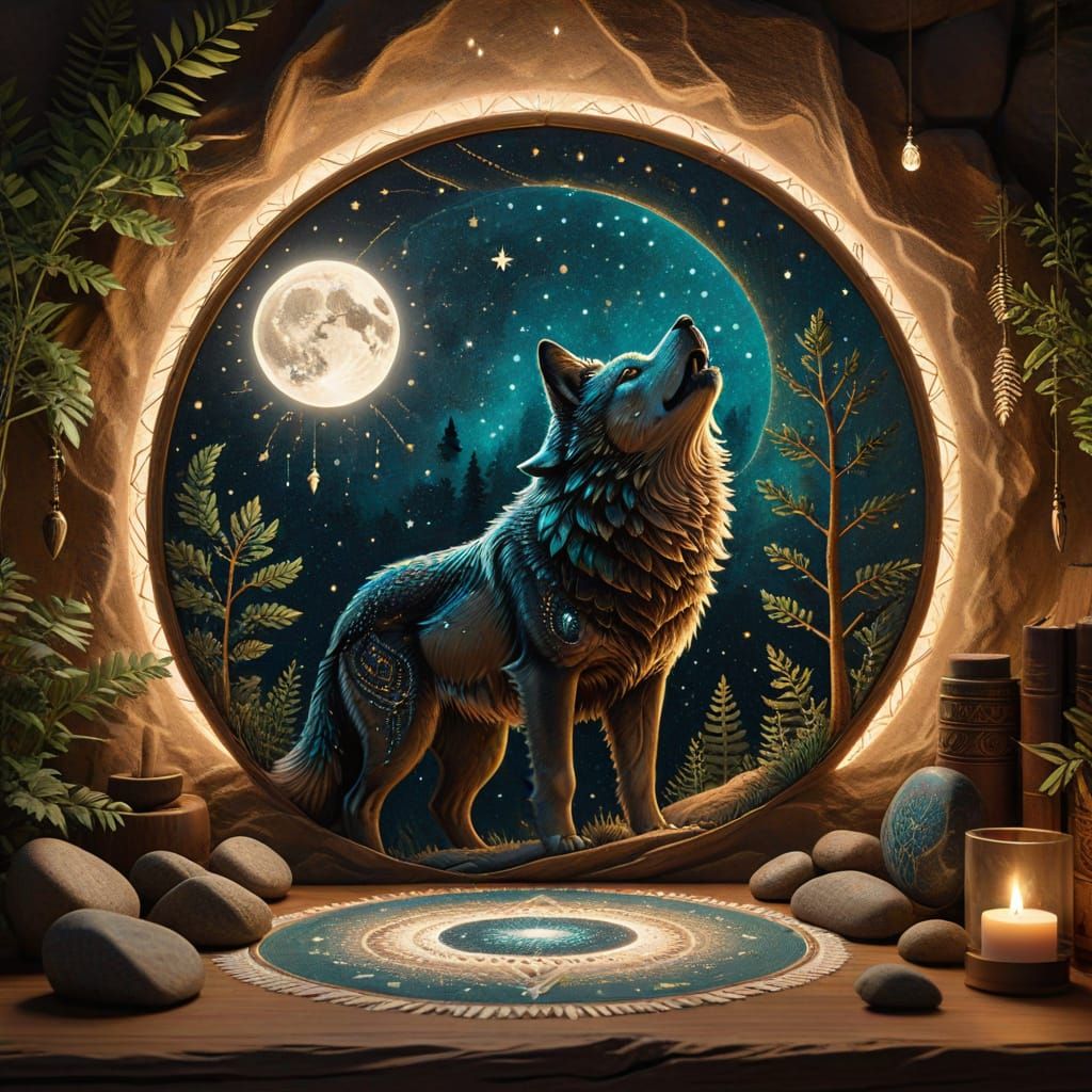 Wolf in Harmonious Double Exposure Artwork