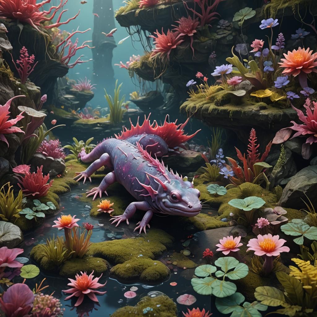 Fantastical Axolotl in Detailed Matte Painting