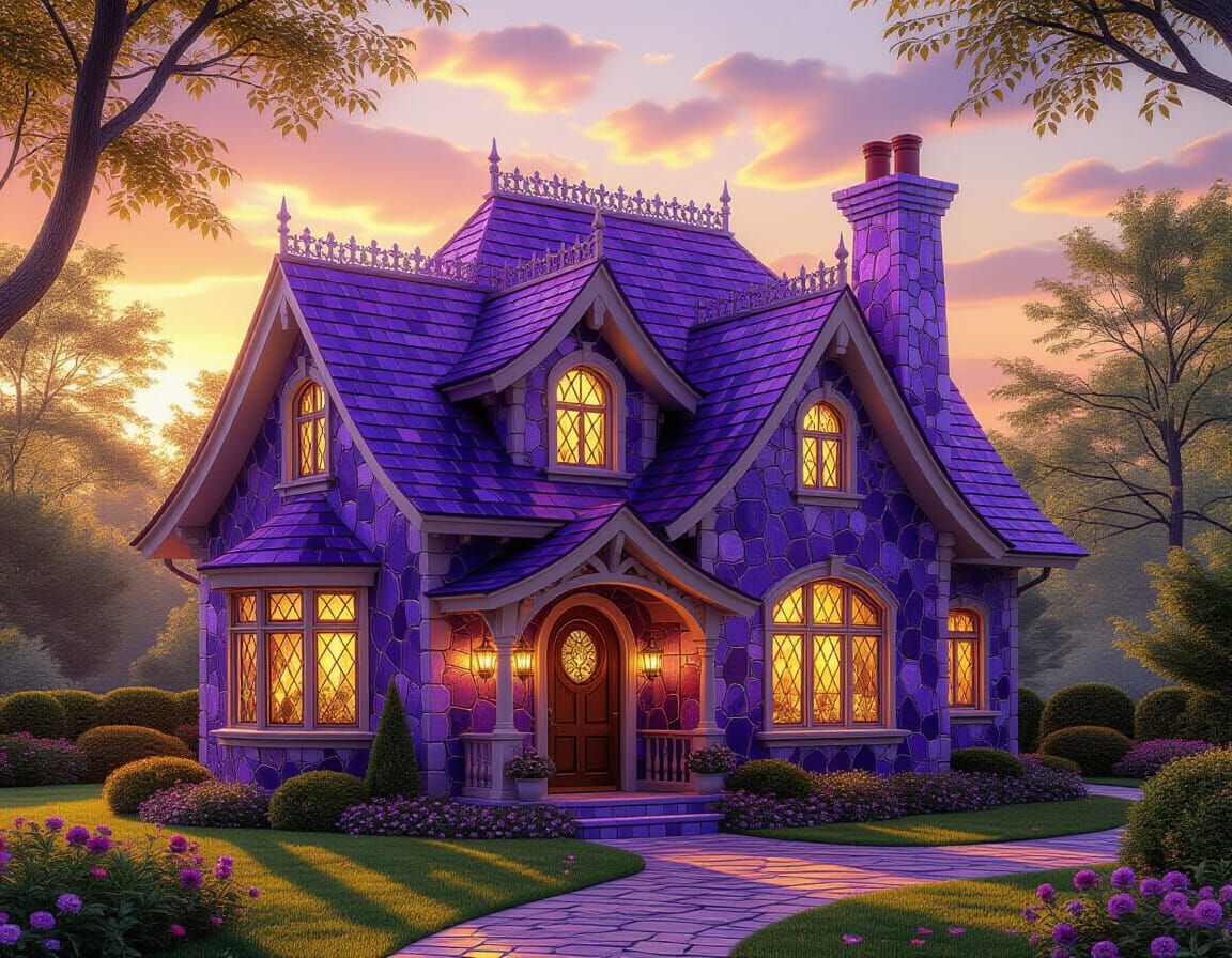 Amethyst Gemstone House in Golden Hour Light