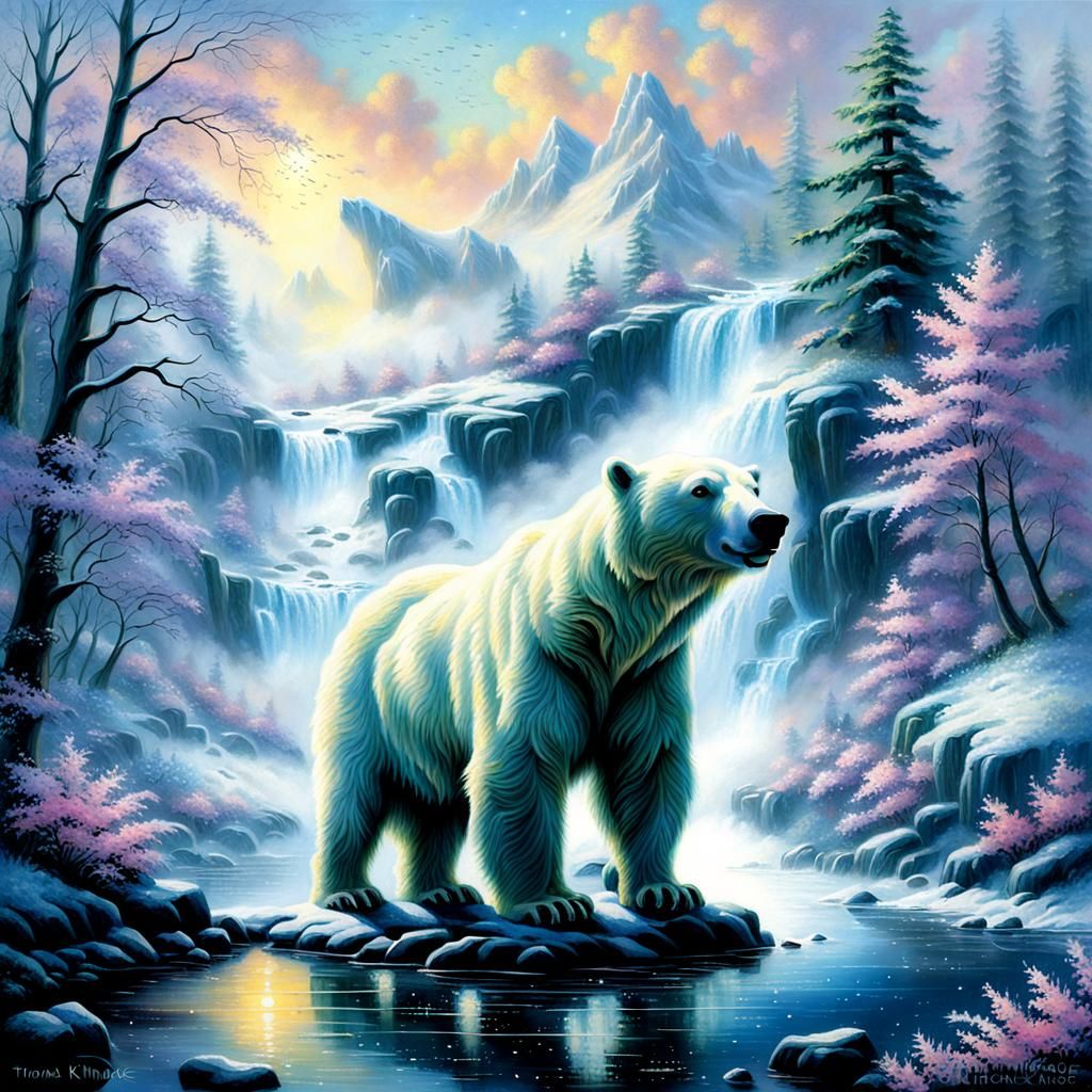 Ethereal Polar Bear in a Hyperdetailed Fantasy Landscape