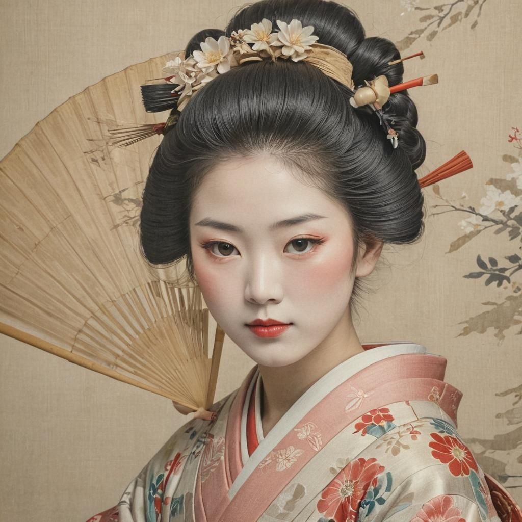 Elegant Geisha Portrait in Ukiyo-e Style