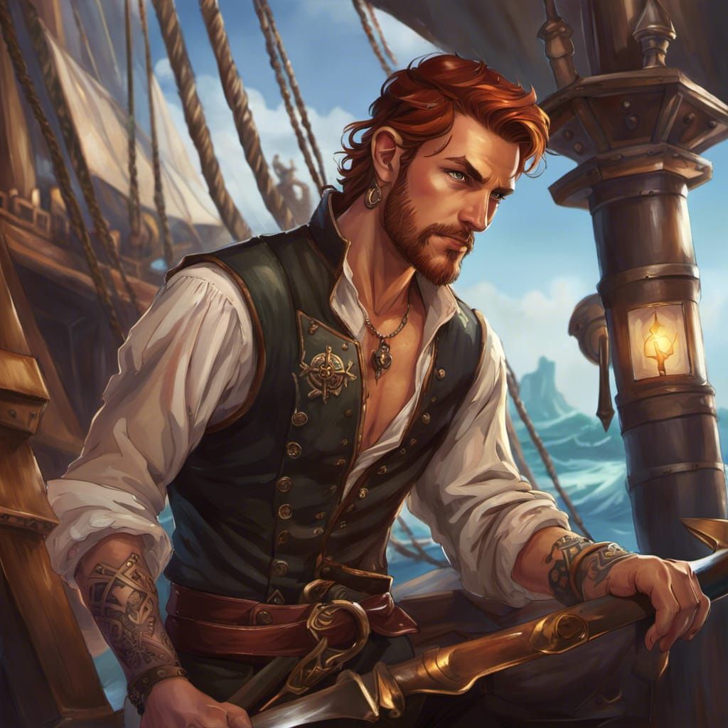 Cursed Elf Pirate Ship Portrait in Fantasy Art Style
