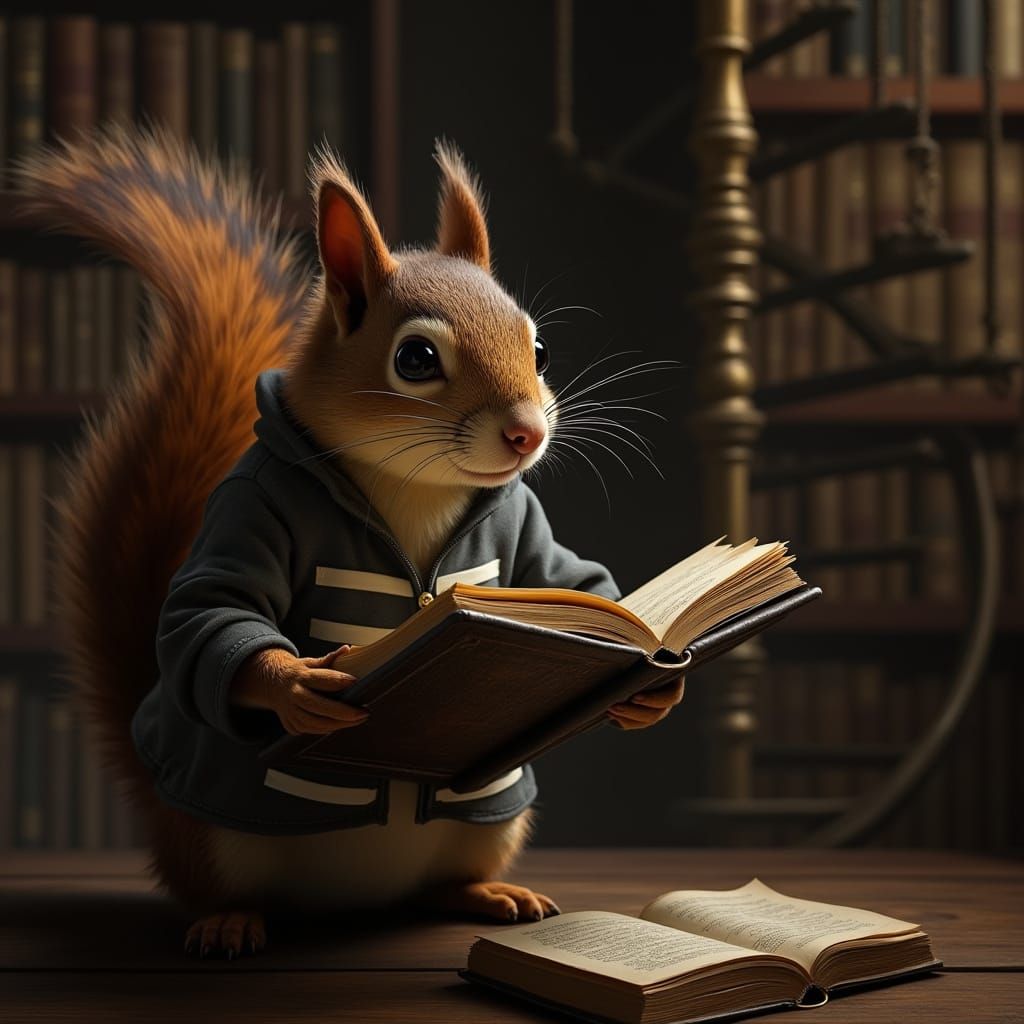 Mischievous Squirrel Steals Tome in Victorian Library