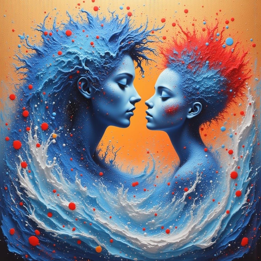 Abstract Crimson Crown with Soft Powder Accents