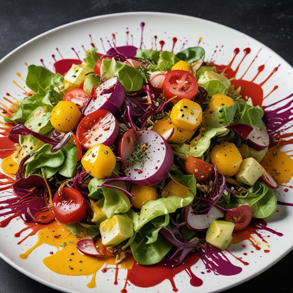 Vibrant Splash Art Food Photography of Rich Salad