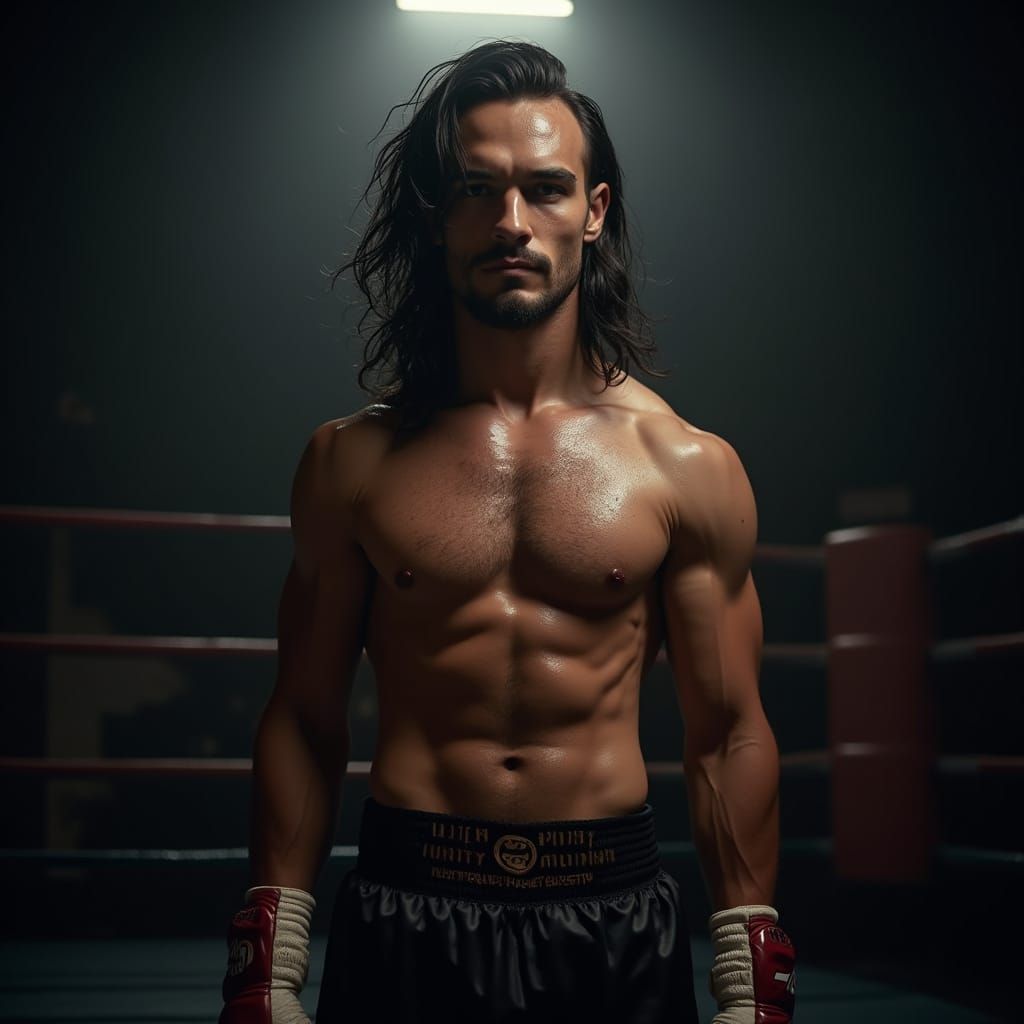 Hyperrealistic Boxer in Boxing Ring, Cinematic Photography