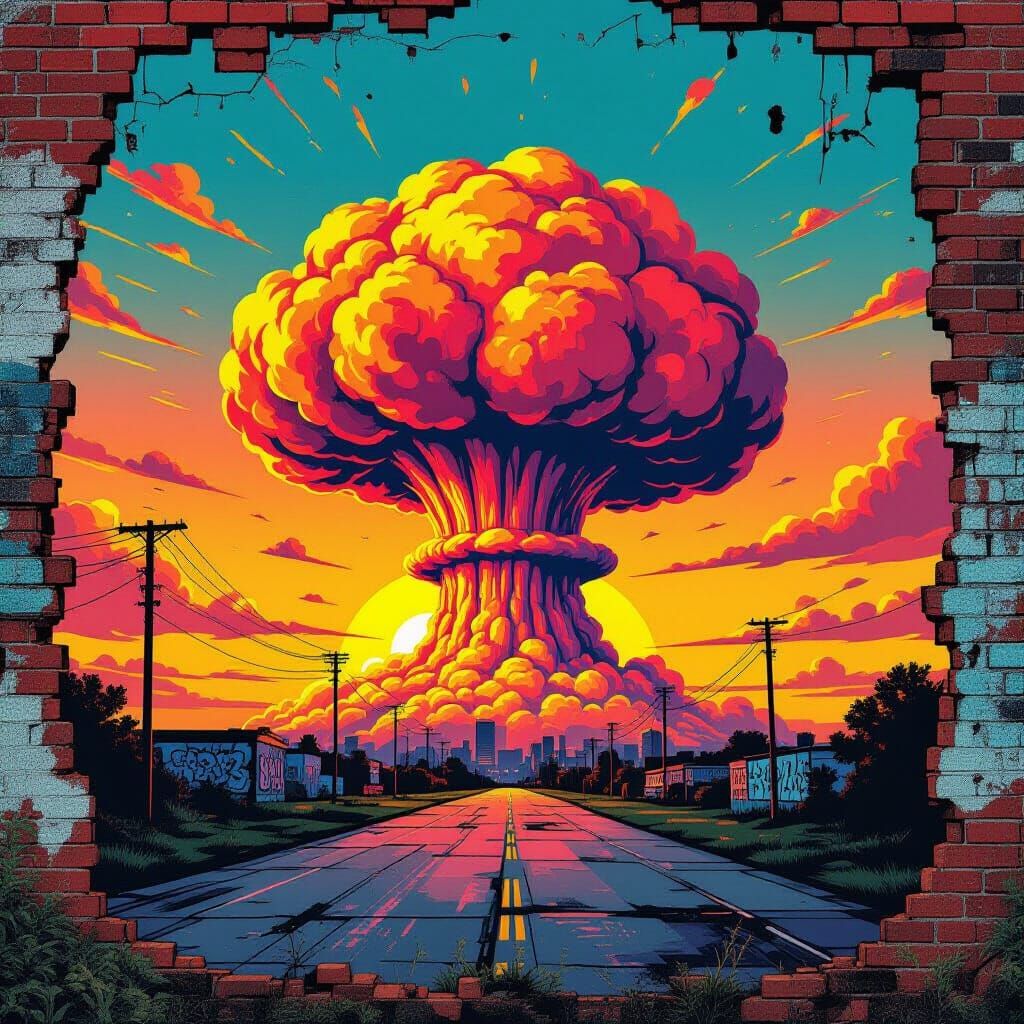 Surreal Atomic Cloud Graffiti Art Sunset