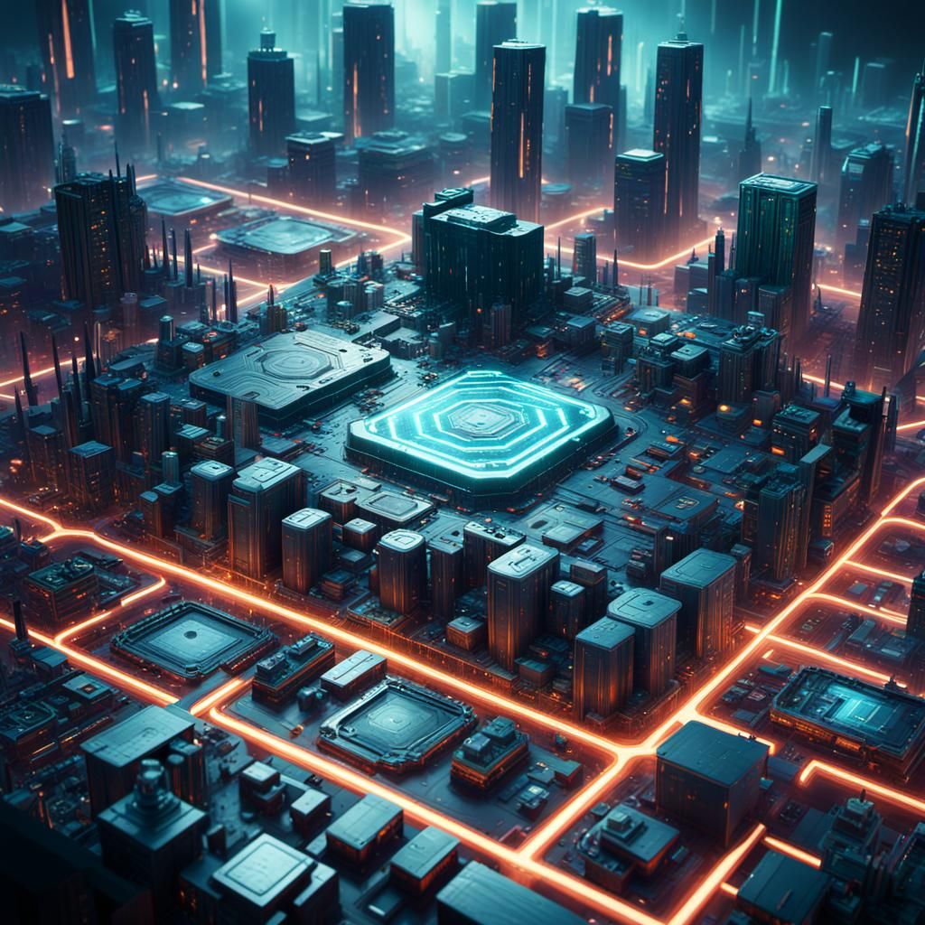 Cyberpunk City as a Printed Circuit Board