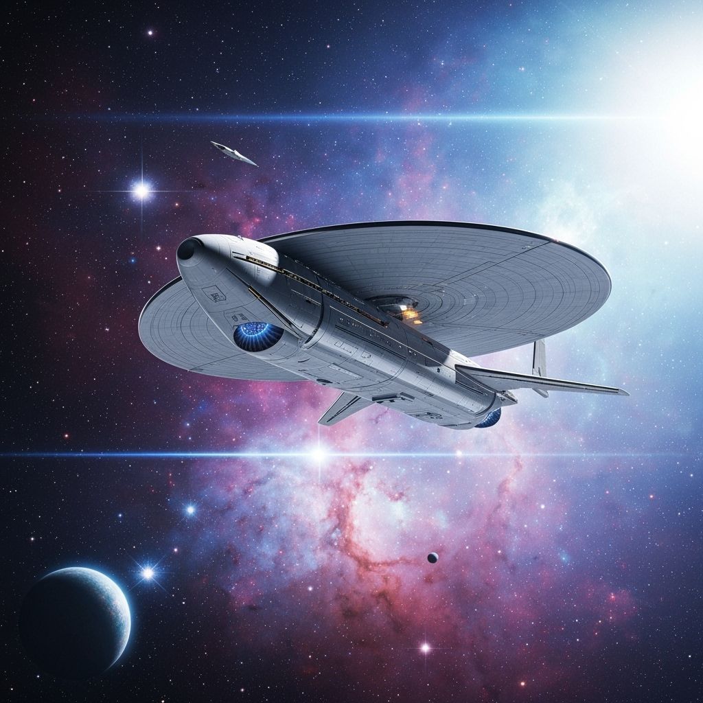 Starship Enterprise Soaring Through Cosmic Space