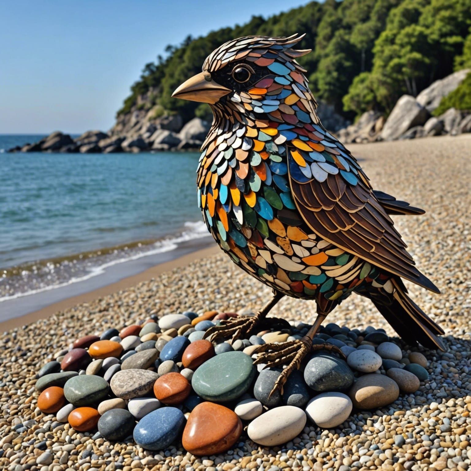 Mythical Sparrow Land Art Masterpiece on Beach