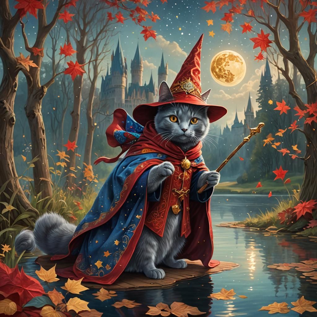 Magical Cat Wizard at Hogwarts Lake