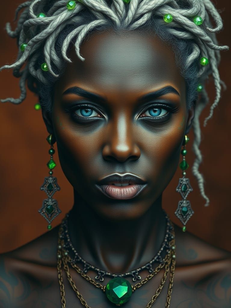 Mystical Black Woman in Regal Attire