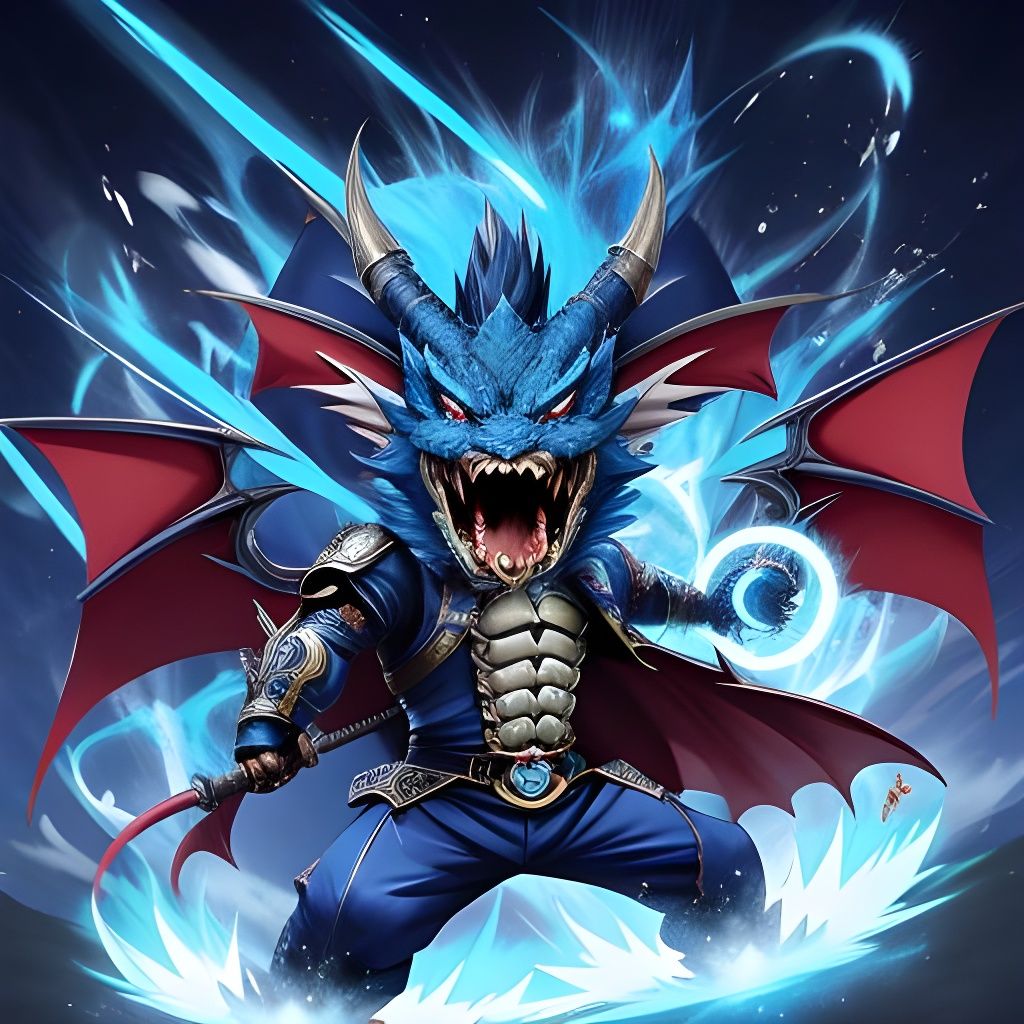 Chibi Blue Dragon Boy Screaming in Anime Style
