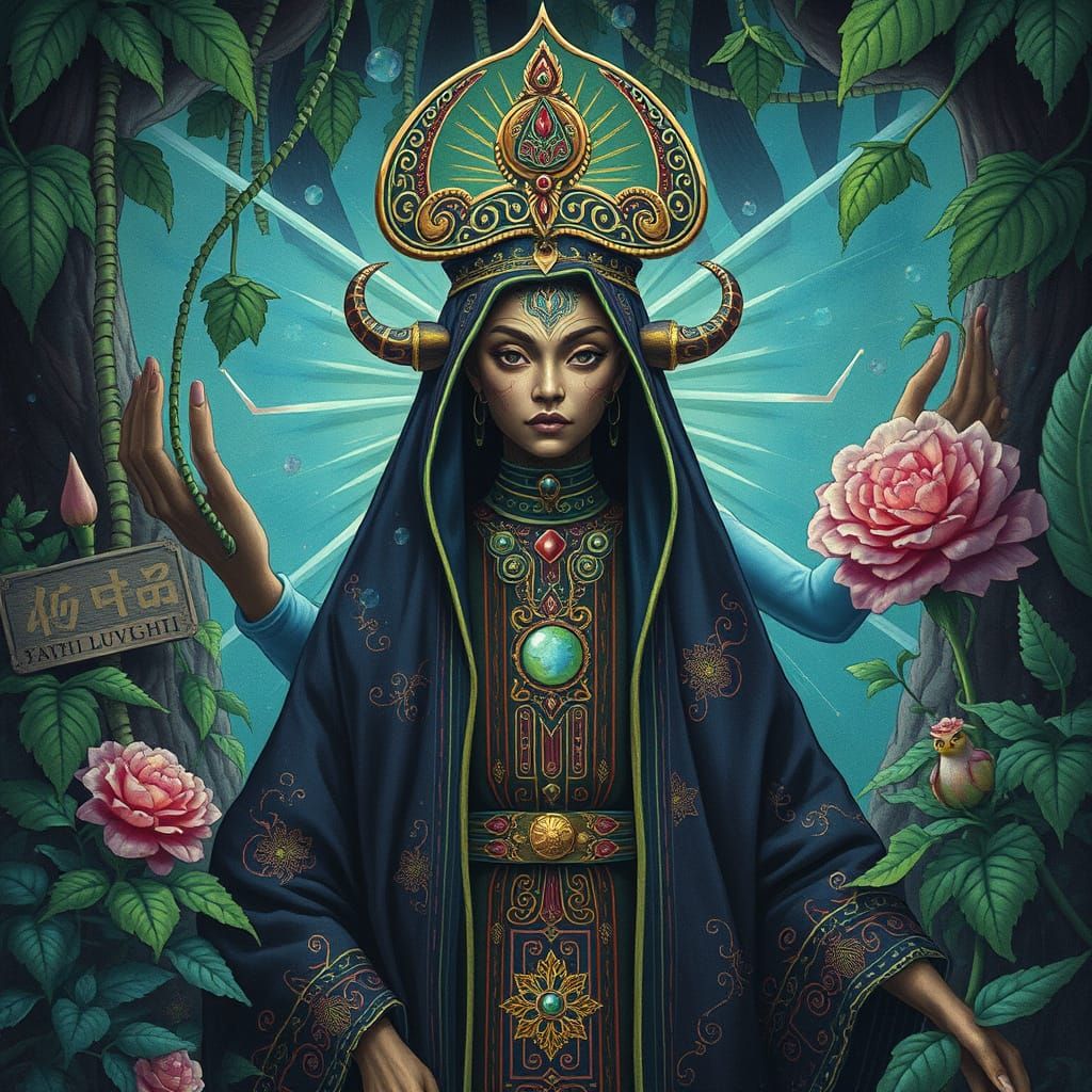 Mystical Being in Lush Greenery, as Digital Art