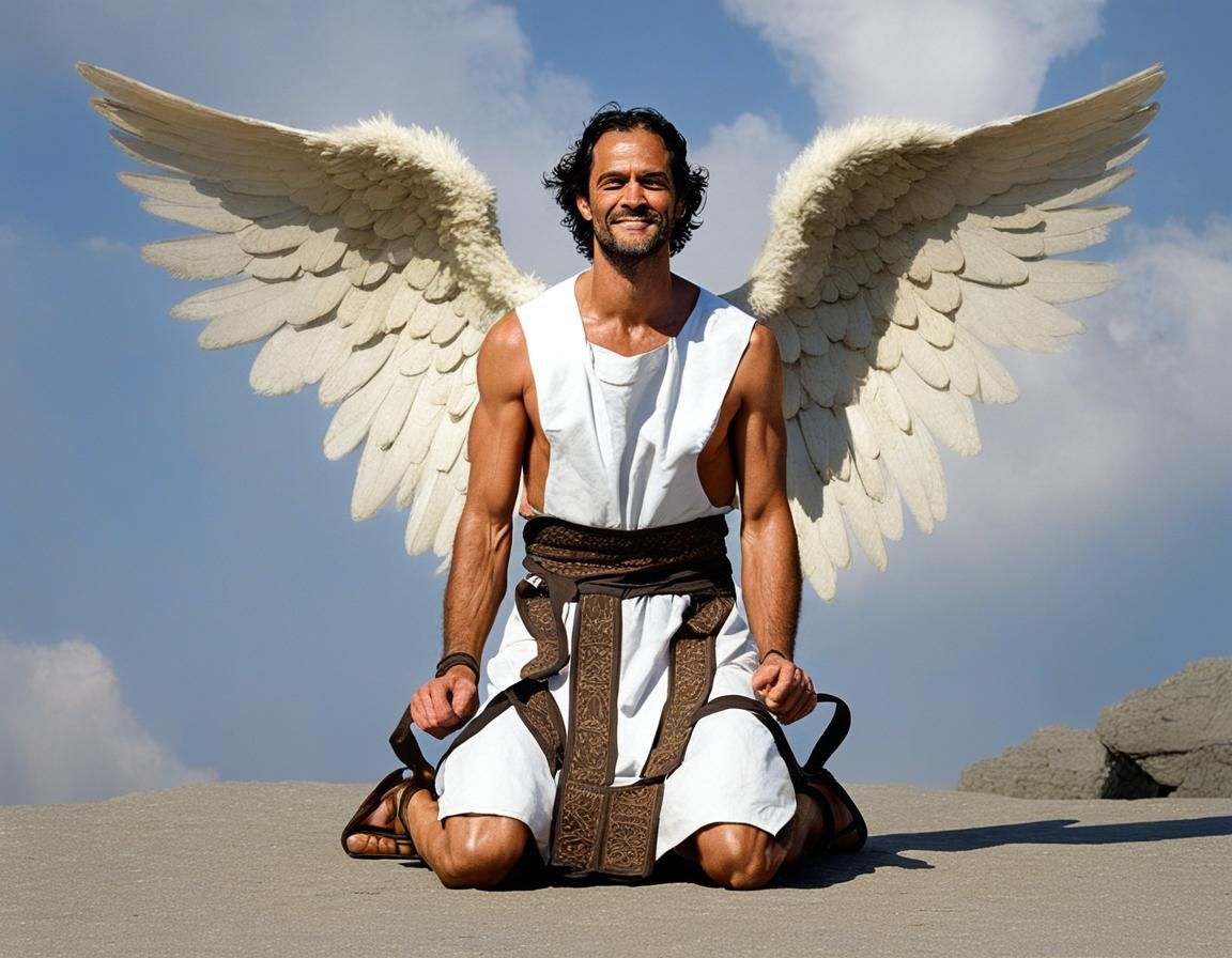Male Angel Bowing with Grand Wings