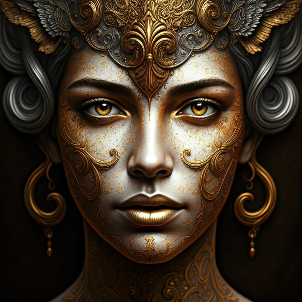 Gold and Silver Woman's Face Relief Sculpture