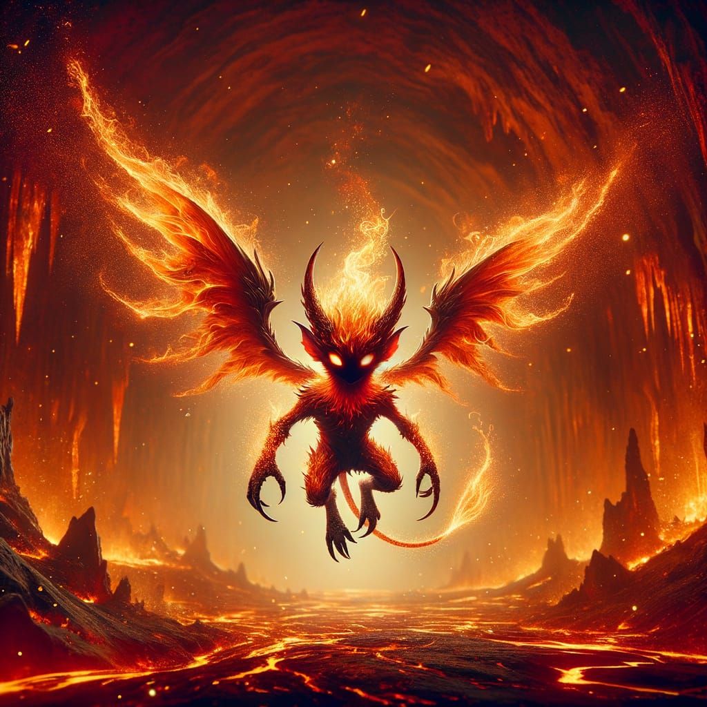 Cinematic Magma Mephit in Volcanic Environment