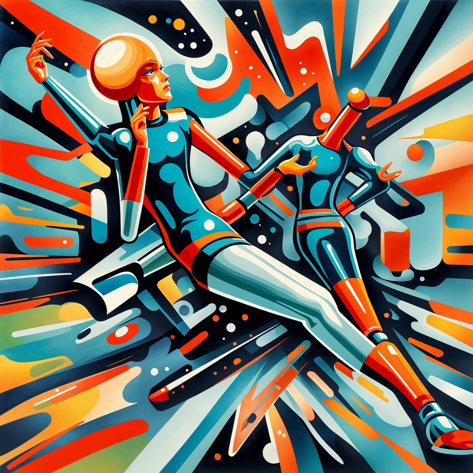 Retrofuturistic Photoillustration in Gouache Style