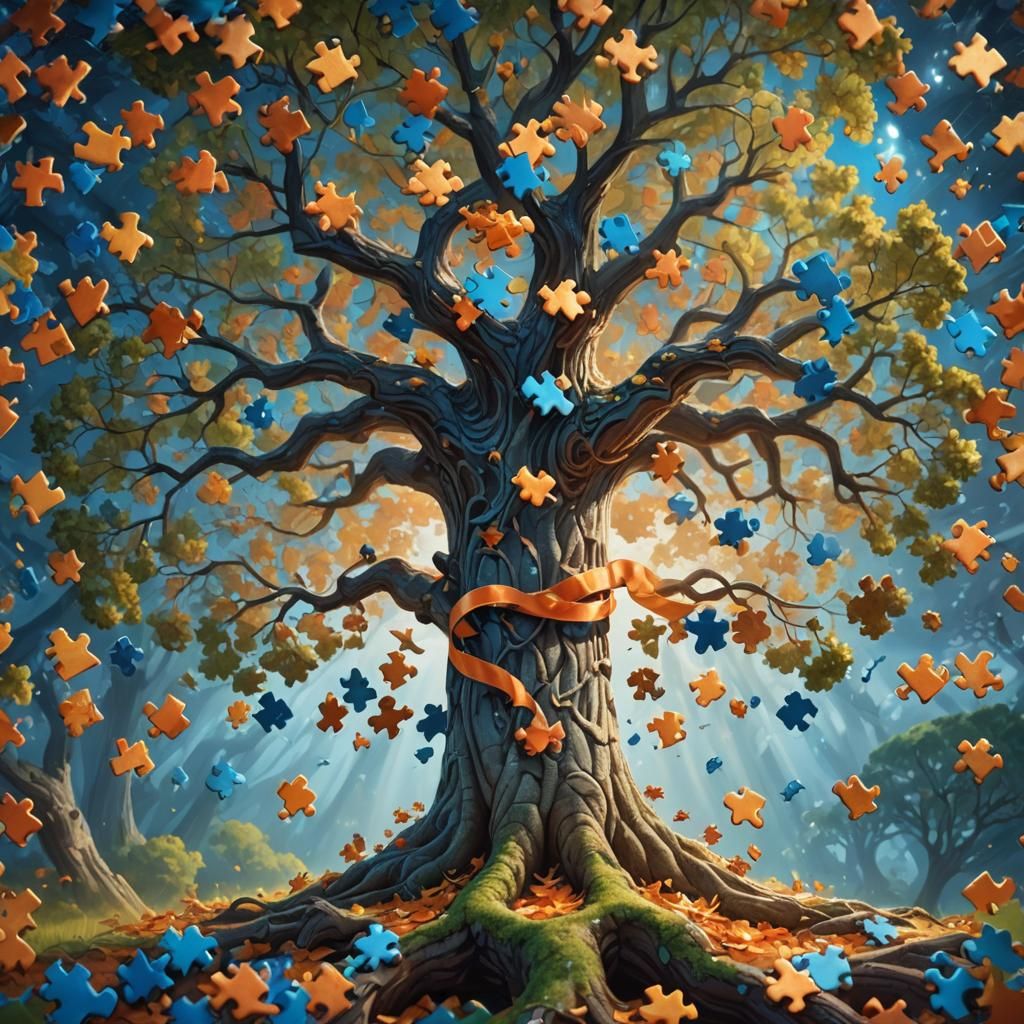 Oak Tree with Puzzle Leaves: Fantasy Concept Art