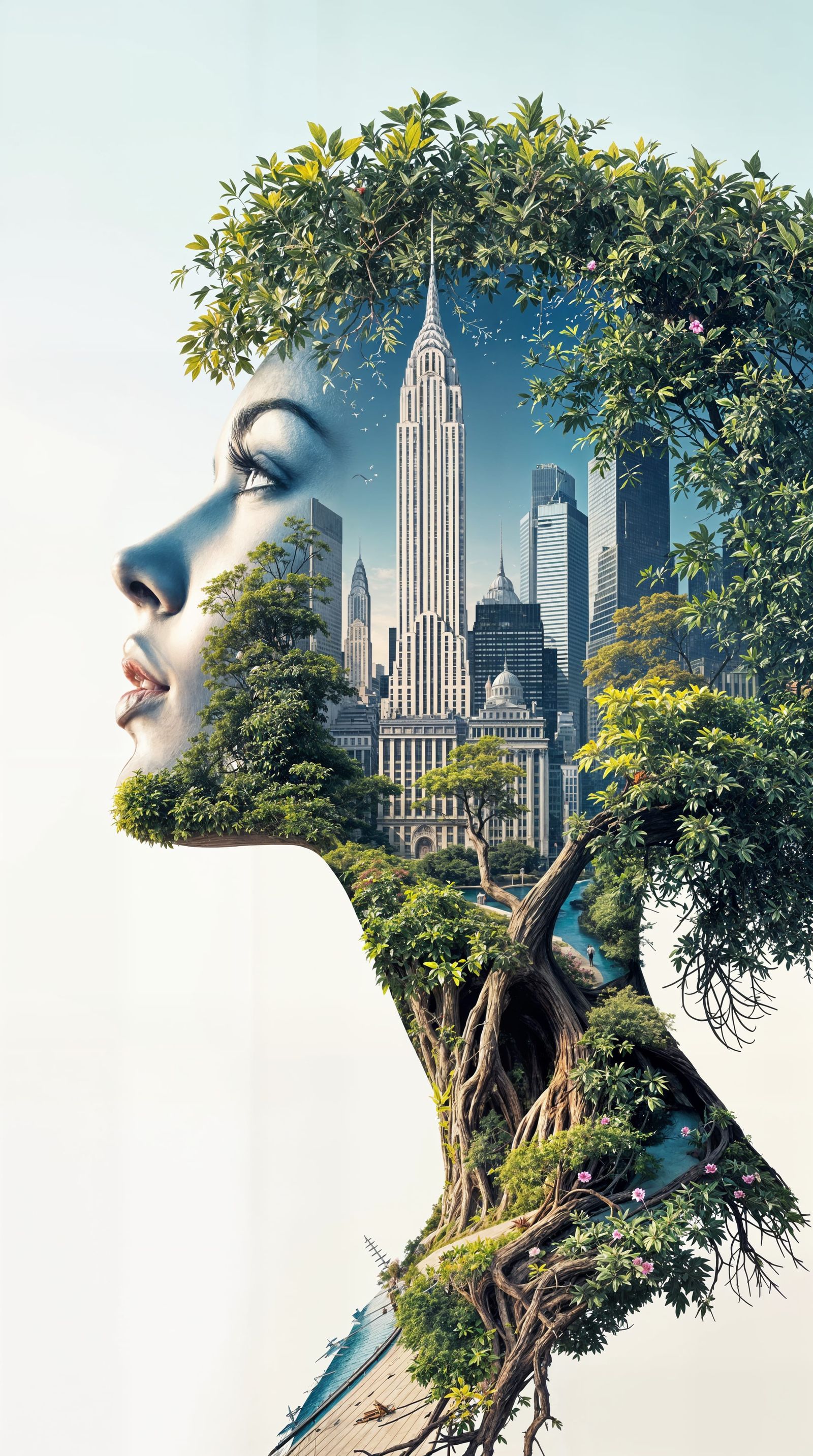 Surreal Cityscape Meets Nature in a Dreamlike Double Exposur...