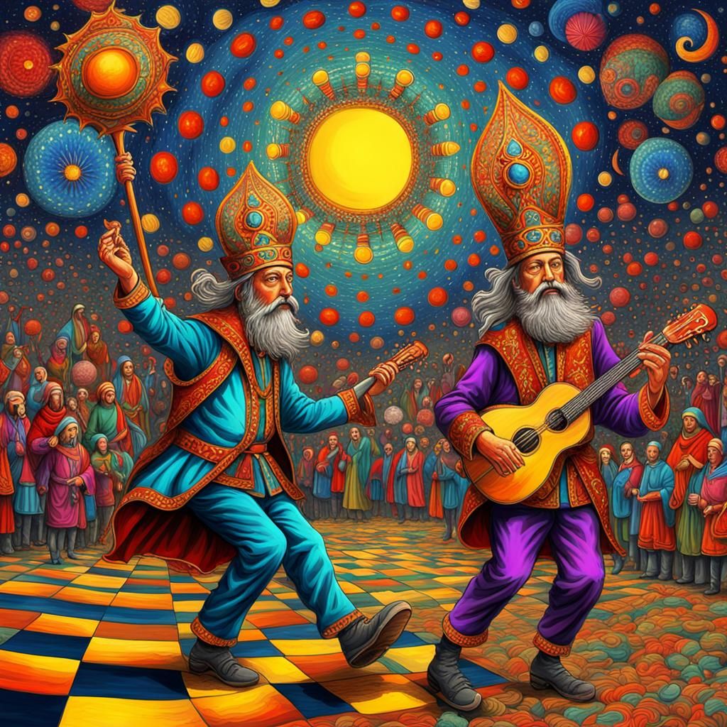 Medieval Troubadour Playing Instruments: Psychedelic Digital...