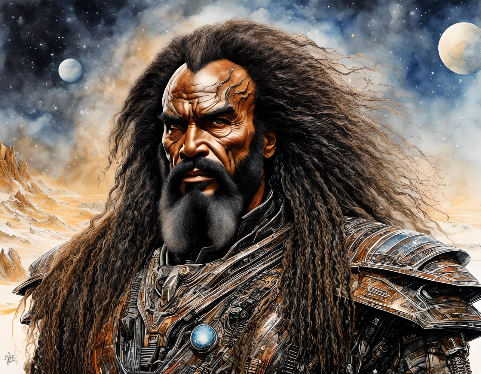 Klingon Space Explorer in Watercolor Style