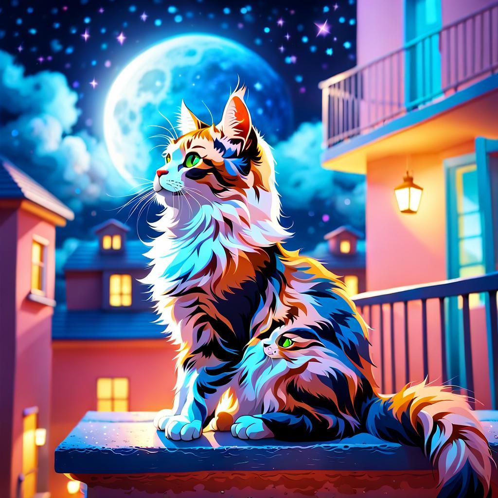 Cosmic Dreamscape: Cat Playing with Stars