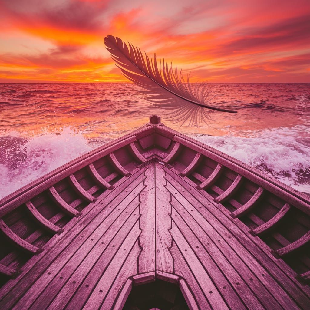 Feathered Sailboat at Vibrant Sunset