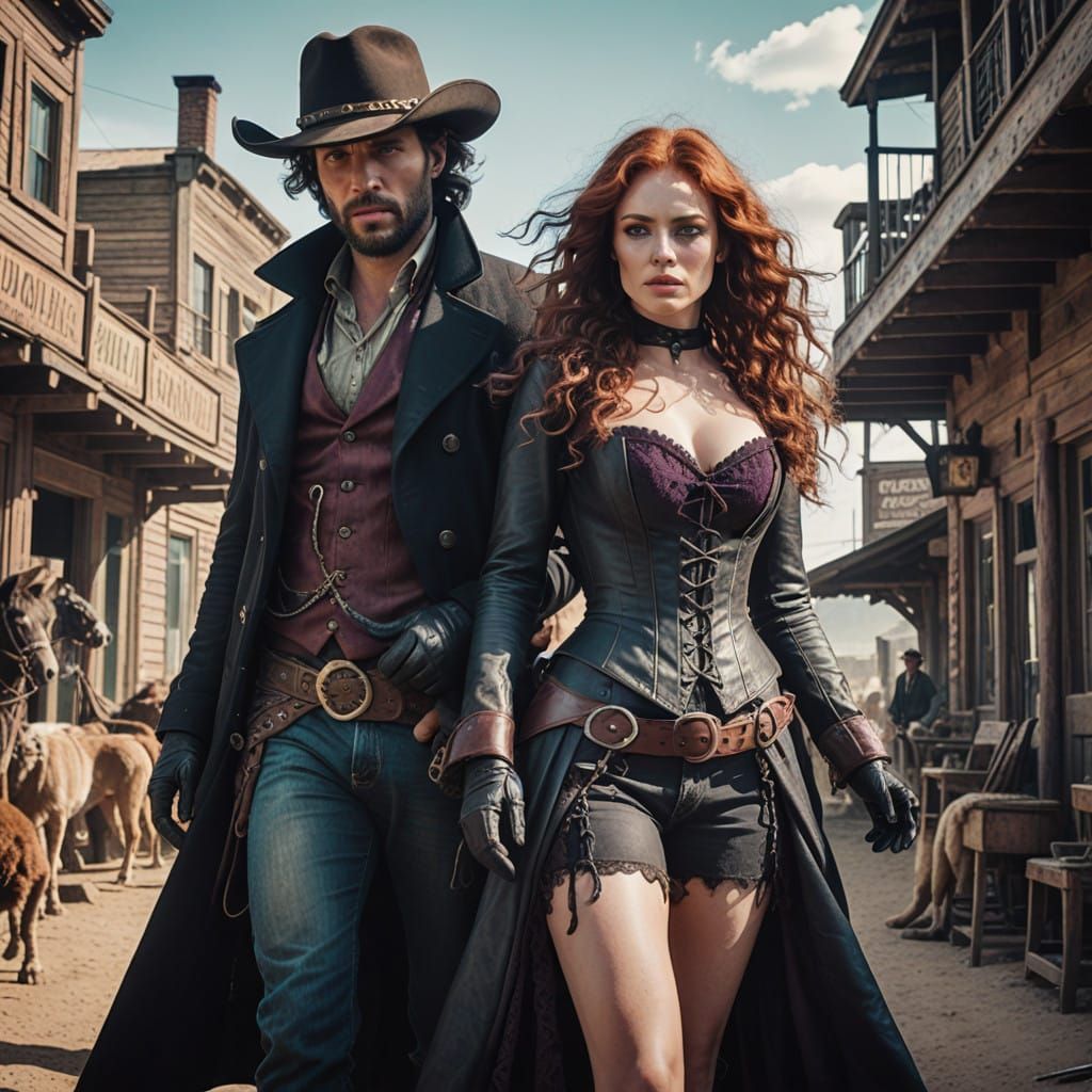Cowboys and Curly Redheads in a Wild West Landscape