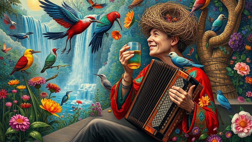 Psychedelic Utopia with Space Creatures in Oil Painting