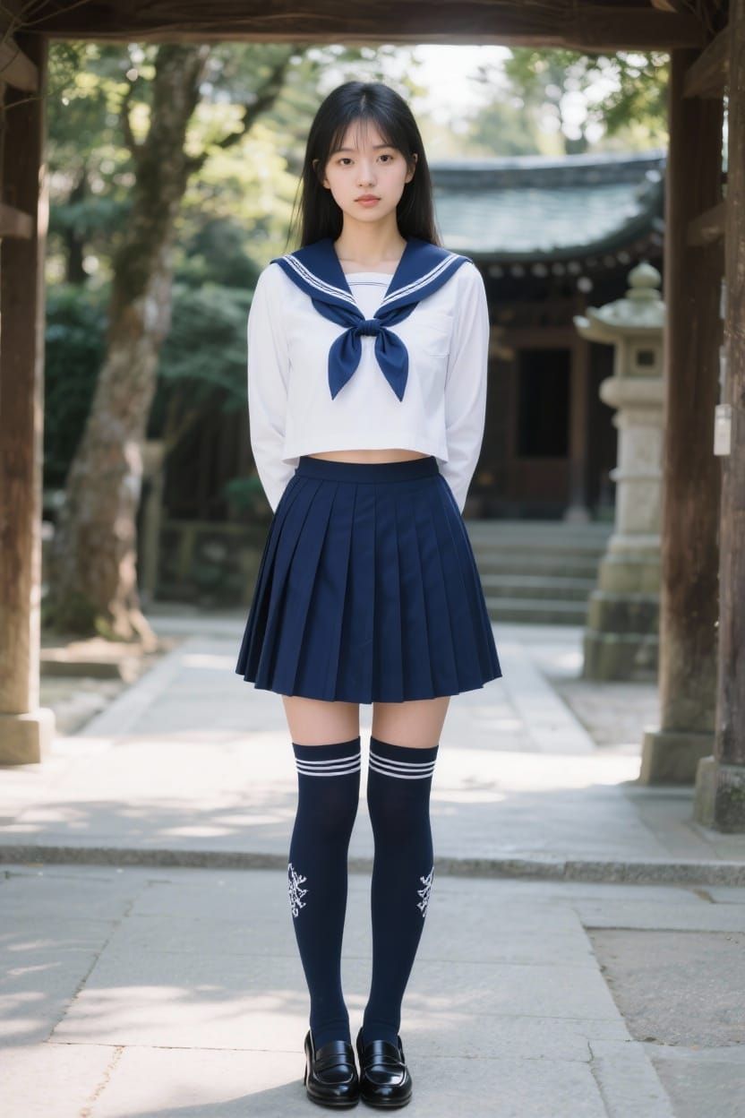 Girl in Navy Sailor Uniform with Stiletto Heels