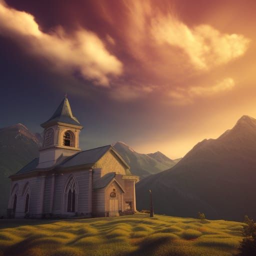 Mountain Church in Dramatic Cinematic Lighting