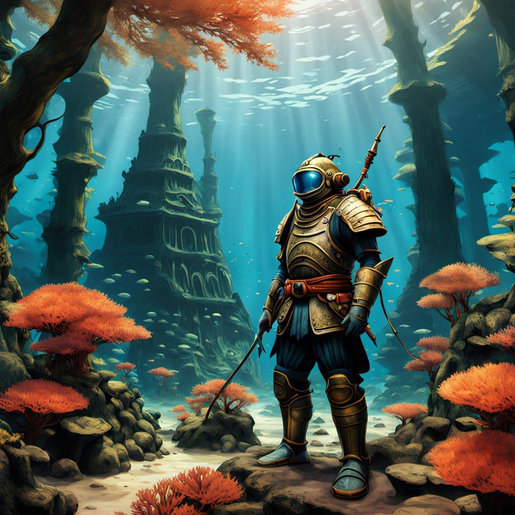 Lively Underwater Cityscape with Humans and Merfolk