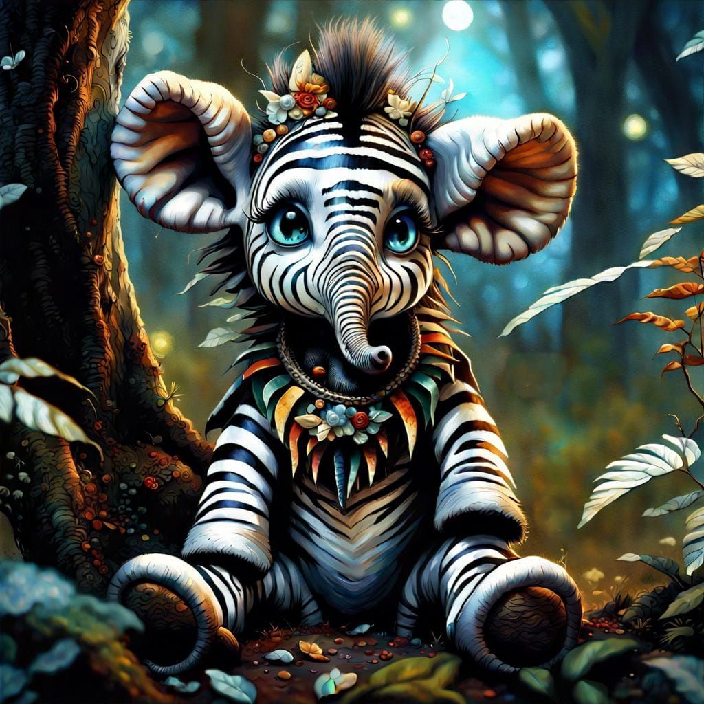 Supercute Zebra Elephant in Enchanted Forest