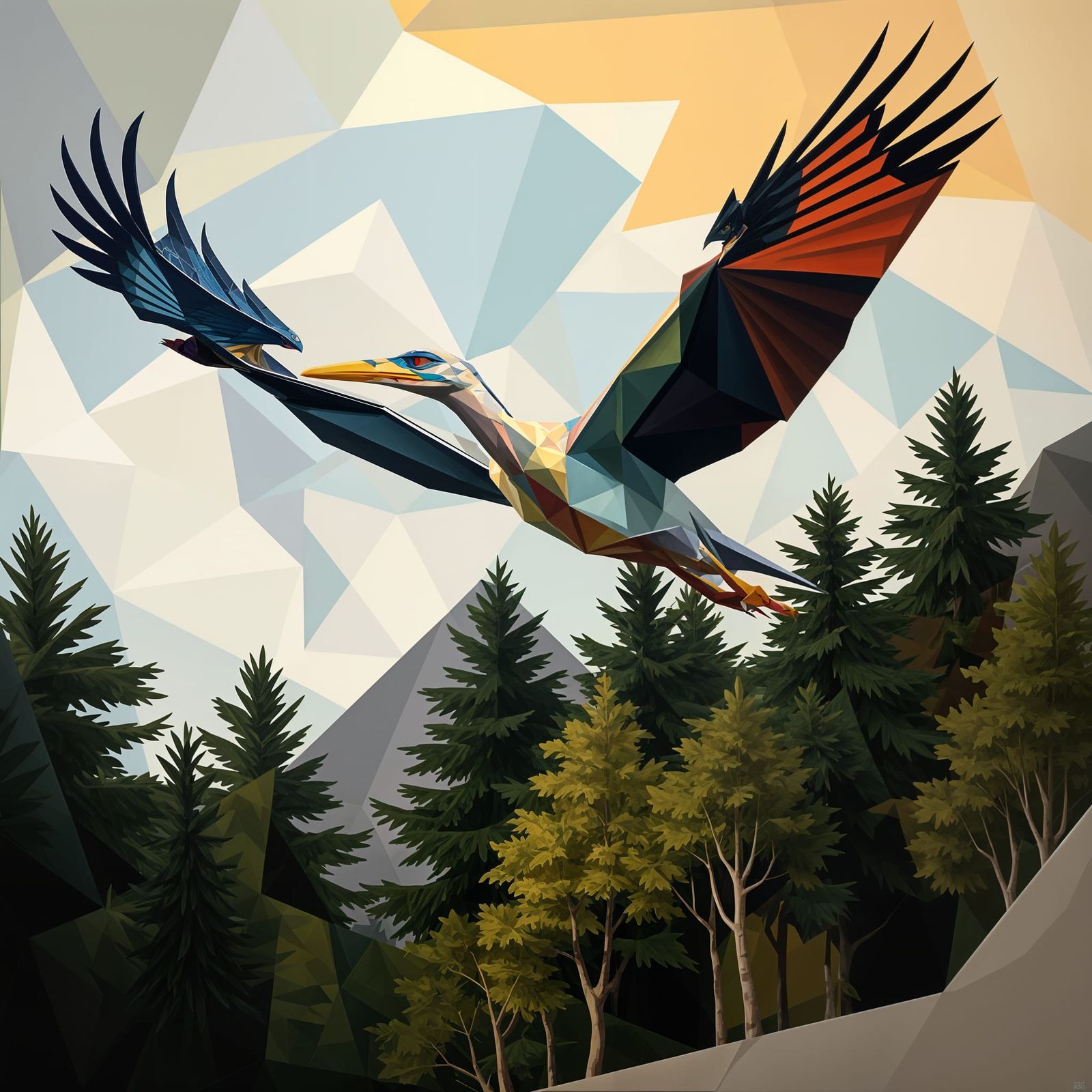 Angular Pterodactyl Soars in Cubist Masterpiece