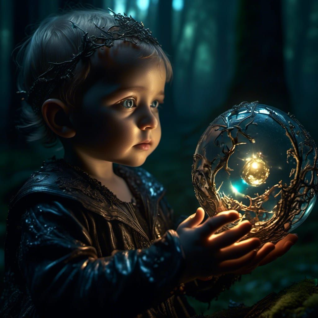 Twin Babies in Bioluminescent Forest, Dark Fantasy Art