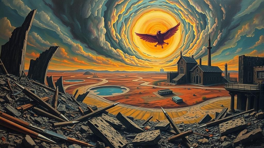 Surreal Apocalyptic War Scene in Oil on Canvas