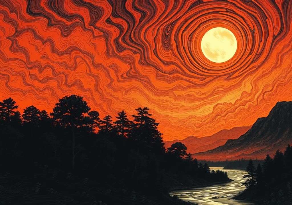 Fiery Horizon in Surreal Dreamscape