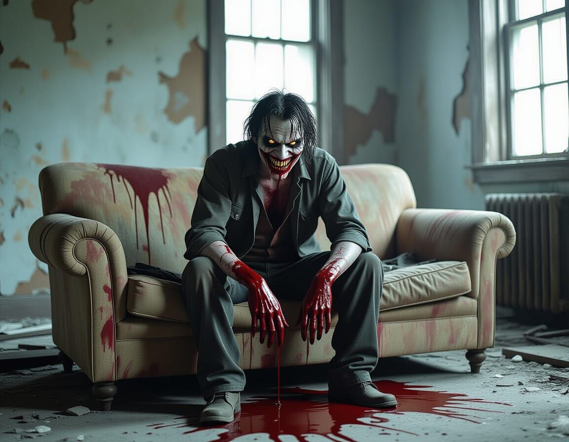 Menacing Man in Abandoned House, Gothic Horror Aesthetic