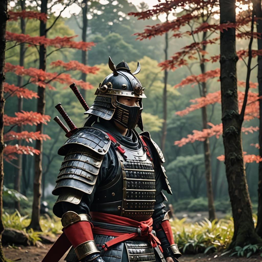 Samurai Warrior in Traditional Armor at Twilight