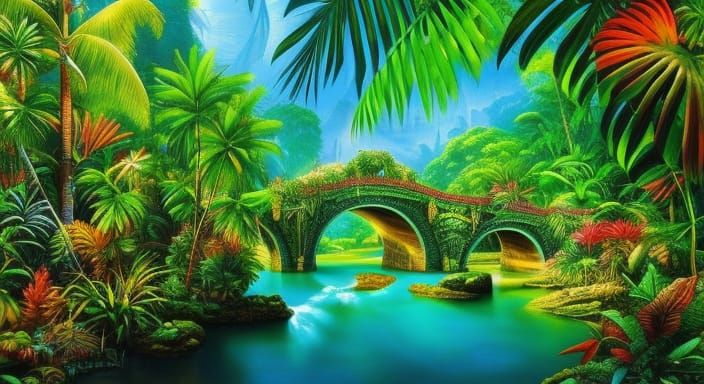 Tropical Jungle Bridge in Hyperrealism