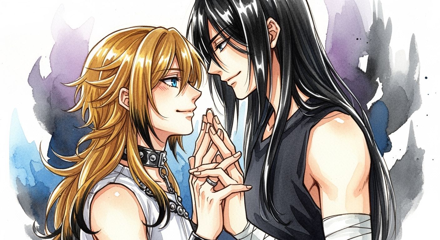 Gentle Watercolor Anime Portrait of Riku and Takumi